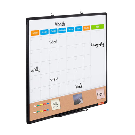 36x 24 Monthly Calendar Whiteboard & Cork Board Combo with Aluminum Frame 2-in-1 Magnetic Dry Erase Bulletin Board for Wall Mount Ideal for School, Home, Office