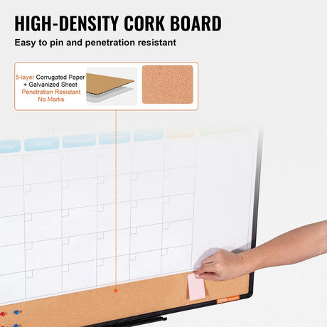 36x 24 Monthly Calendar Whiteboard & Cork Board Combo with Aluminum Frame 2-in-1 Magnetic Dry Erase Bulletin Board for Wall Mount Ideal for School, Home, Office