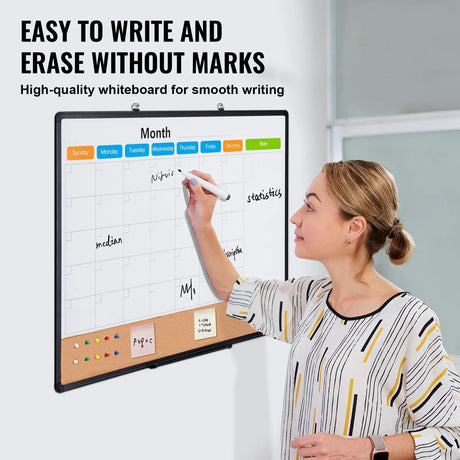 36x 24 Monthly Calendar Whiteboard & Cork Board Combo with Aluminum Frame 2-in-1 Magnetic Dry Erase Bulletin Board for Wall Mount Ideal for School, Home, Office