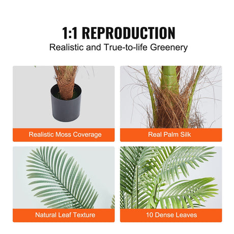 1219 mm Tall Artificial Palm Tree, Anti-Tip PE Faux Plant, Low-Maintenance Lifelike Greenery for Home, Office & Warehouse Decor, Indoor & Outdoor
