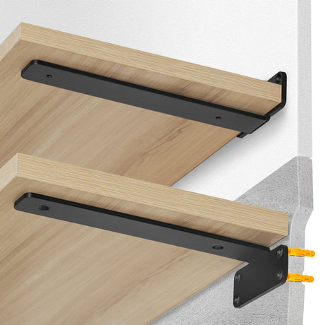 6 Pack Heavy Duty L Shelf Brackets 26.1 x 10 x 4.5cm Matte Black Steel Floating Shelf Brackets 5mm Thick Wall Mount Shelf Supports 72.6kg Capacity