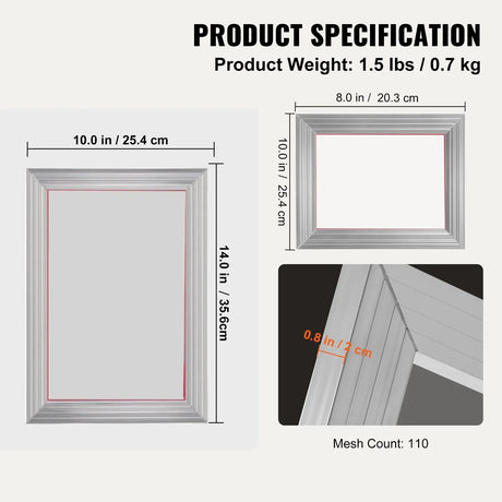 Screen Printing Kit, 2 Pieces Aluminum Silk Screen Printing Frames20.3 x 25.4/25.4 x 35.6cm 110 Count Mesh, 2 Tapes and Screen Printing Squeegees and Transparency Films for T-shirts DIY