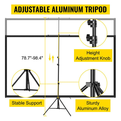 Tripod Projector Screen with Stand 70 inch 16:9 4K HD Projection Screen Stand Wrinkle-Free Height Adjustable Portable