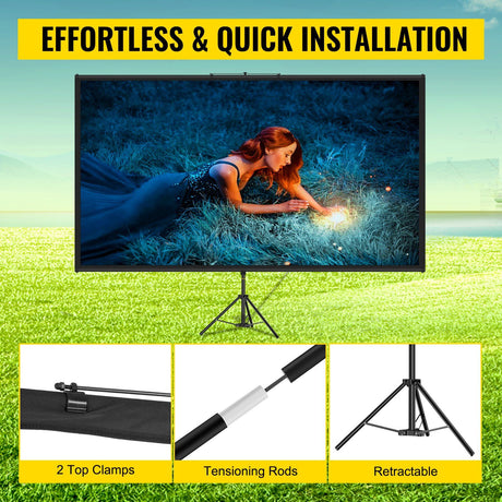 Tripod Projector Screen with Stand 70 inch 16:9 4K HD Projection Screen Stand Wrinkle-Free Height Adjustable Portable