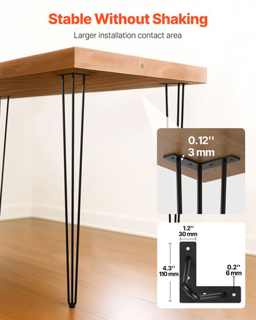 4 Pack Hairpin Table Legs 101.6cm Black Heavy Duty 3 Rod Carbon Steel Furniture Legs for Desk Dining Table Bench End Table DIY Each Supports 99.8kg