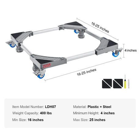 Mini Fridge Stand, 181 kg Load, 4 Strong Feet, 4 Locking Swivel Wheels, Washer and Dryer Pedestal, Multi-Functional Adjustable Base for Washing Machine, and Refrigerator, Universal Mobile Base