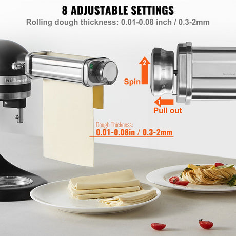 Pasta Attachment for KitchenAid Stand Mixer, Pasta Maker Machine Accessory with 8 Adjustable Thickness Knob