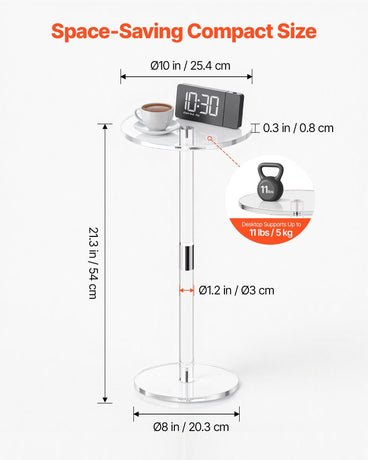 Acrylic Drink Table, Modern Acrylic Cake Table Stand, Drink, Food, Snack, Easy Assembly, 25.4 x 25.4 x 54 cm (Clear)