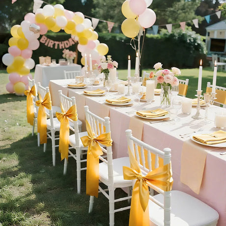 Stretch Spandex Chair Sashes Bows, Fitting Wedding, Holiday, Banquet, Party, Celebration Chair Decoration (50 PCS Gold)