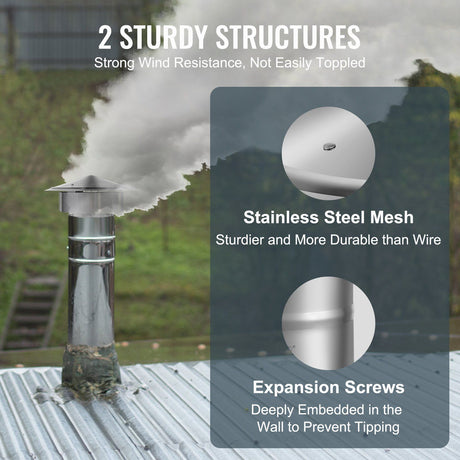 Chimney Cap 6 inch 304 Stainless Steel Round Roof Rain Cap Cover with Mesh Weather Resistant Flue Protector for Wood Stoves Oil Stoves and Outdoor Chimneys