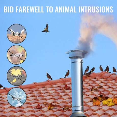 Chimney Cap 6 inch 304 Stainless Steel Round Roof Rain Cap Cover with Mesh Weather Resistant Flue Protector for Wood Stoves Oil Stoves and Outdoor Chimneys
