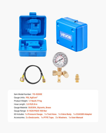 Hydraulic Nitrogen Accumulator Charging Kit, 1 Gas Hose, 1 Valve Body and 1 CGA580 Adapter for Construction Machinery