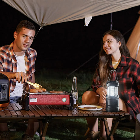 LED Camping Lanterns, 4 Pack, Magnetic Base, Battery Powered Lights, Lightweight Hanging Collapsible Lights, Black