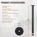 711.2mm Adjustable Desk Legs - Heavy Duty Reinforced Steel Table Legs Set of 4 with 544.3kg Load Capacity Black