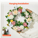 Artificial Decorative Wreath 60.96cm White Pink Yellow Peony Hydrangea Floral Wreath Year Round Faux Flower Wreath for Indoor Outdoor Home Wall Window Wedding Decor