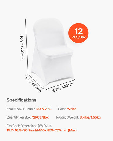 Stretch Spandex Folding Chair Covers, for Wedding, Holiday, Banquet, Party, Celebration, Dining (12PCS White)