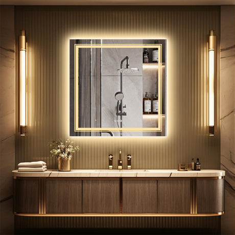 80x80cm Large Square Wall Mount Smart Led Bathroom Mirror Anti Fog Backlit Vanity Mirror
