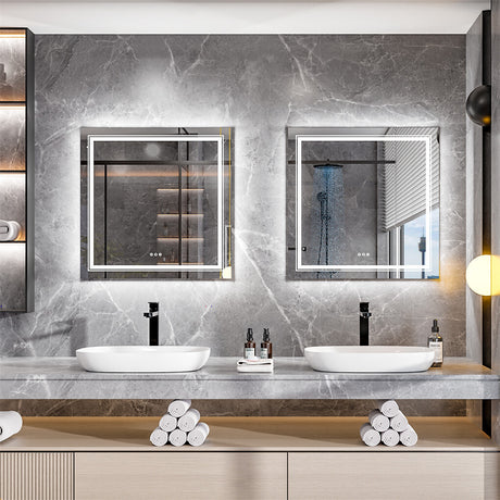 80x80cm Large Square Wall Mount Smart Led Bathroom Mirror Anti Fog Backlit Vanity Mirror