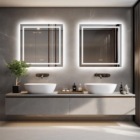 80x80cm Large Square Wall Mount Smart Led Bathroom Mirror Anti Fog Backlit Vanity Mirror