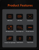 Black Digital Night Vision Binoculars - 3.0'' IPS Screen, 10X Optical Zoom, 2.5K Video Recording, Infrared for 300m Range