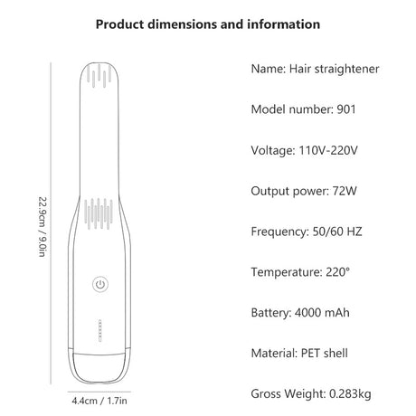 Black Wireless USB Rechargeable 2-in-1 Curling Iron & Flat Iron - Portable Hair Straightener & Curler