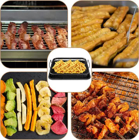 BBQ Square Non-Stick Stainless Steel Grill Basket - Gold Color, Small Size (30*22*5.5 cm), Ideal for Grilling Meat and Vegetables