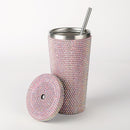 Diamond-Inlaid Insulated Stainless Steel Cup with Straw - Double-Walled, Rhinestone Coffee Mug, Gift Cup for Beverages