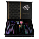 Colorful Color Premium 24-Piece Stainless Steel Cutlery Set - Elegant Golden Steak Knife, Fork, and Spoon Set in Luxury Gift Box