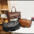 Brown Solid Color Unisex Large Capacity Fitness Bag - Leather Sports Bag, Crossbody Travel Bag, Gym and Luggage Handbag