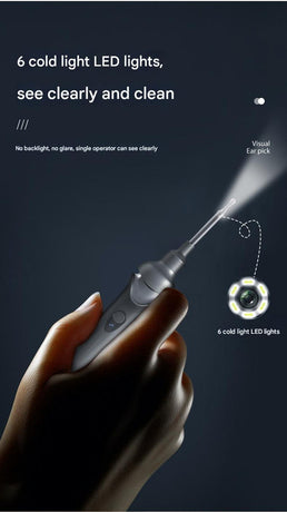 Black Rechargeable Visual Electric Ear Cleaner with LED Light - Safe and Effective Ear Wax Removal Tool for Adults and Children