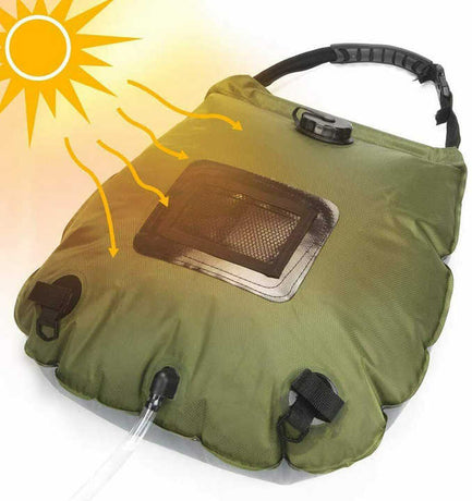 Green Portable Solar Camping Shower Bag, Foldable 20L Outdoor Water Storage Bag with Temperature Display for Easy Use