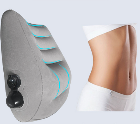 Grey Portable Press-to-Inflate Travel Lumbar Cushion – Lightweight, Supportive Backrest for Flights, Trains, and Office Use
