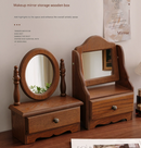 Orbicular Wooden Tabletop Vanity Mirror with Drawer, Elegant Design