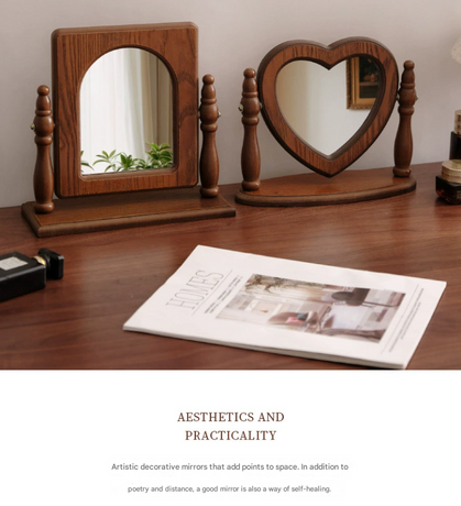 Orbicular Wooden Tabletop Vanity Mirror with Drawer, Elegant Design