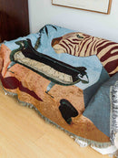 Safari-Inspired Woven Blanket - 160x130cm Artistic Tapestry Throw with Tassel Edges