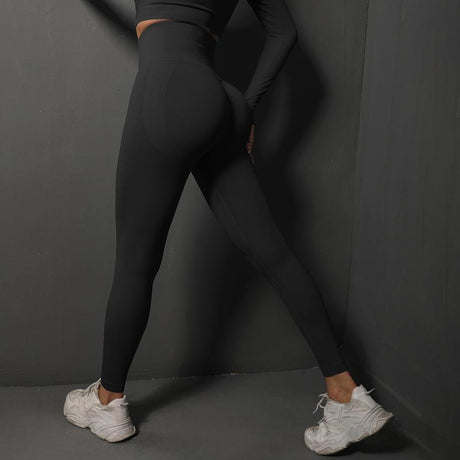 L Rose Red Seamless Butt-Lifting Yoga Leggings - High-Waist Peach Hip Workout Tights