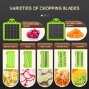 Green and White 14-Piece Multifunctional Vegetable Chopper and Slicer Set - Kitchen Cutting and Grating Tool