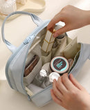 Blue Premium PU Leather Portable Makeup Bag - Large Capacity Waterproof Travel Cosmetic Organizer(Cosmetics are shooting props, not included)