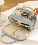 Green Premium PU Leather Portable Makeup Bag - Large Capacity Waterproof Travel Cosmetic Organizer(Cosmetics are shooting props, not included)