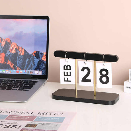 Wood Color Modern Minimalist Wooden Flip Calendar – Stylish Desktop Calendar for Home, Office, and Study Room