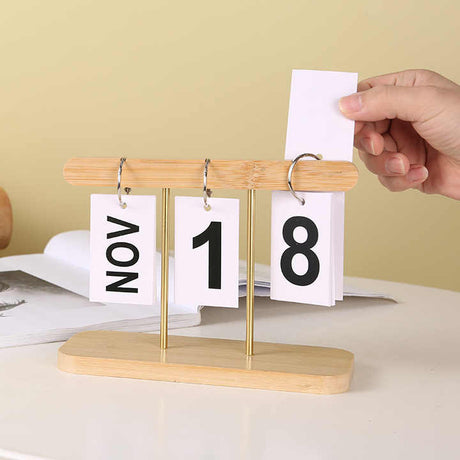 Wood Color Modern Minimalist Wooden Flip Calendar – Stylish Desktop Calendar for Home, Office, and Study Room
