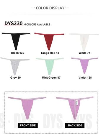 Size M Minimalist String Thong Underwear - 6-Pack in Black, White, Tango Red, Grey, Mint Green, and Violet
