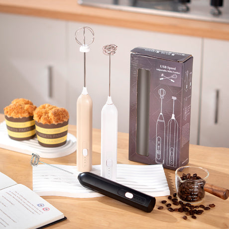 Black Electric Milk Frother Handheld - USB Rechargeable Milk Foamer with 2 Whisks - Perfect for Coffee, Lattes, Cappuccinos & More