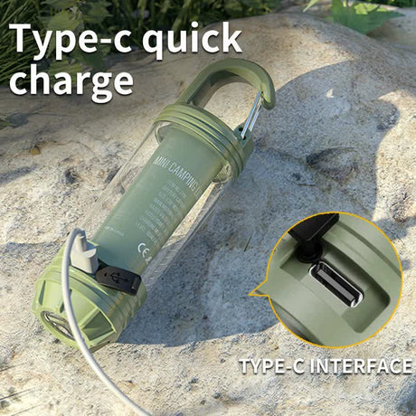 2 PCS Khaki Portable Outdoor Camping Light with 6 Modes & Keychain Hook - Multi-Source Mini Flashlight, IPX4 Waterproof