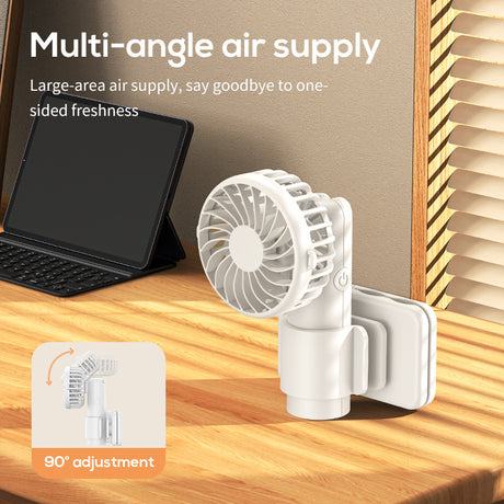 White Portable Multifunctional Clip Fan DQ261 - 1000mAh Battery, 3-Speed, Quiet Cooling for Summer