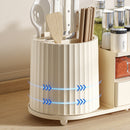 All-in-One Kitchen Countertop Organizer | Rotating Utensil Holder, Knife Block & Spice Rack with Drawer | Cream White