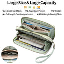 Women's Large Capacity Double Zip Wallet Clutch | PU Leather Floral Embossed Wristlet | Phone Holder with 24 Card Slots - Green
