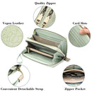 Women's Large Capacity Double Zip Wallet Clutch | PU Leather Floral Embossed Wristlet | Phone Holder with 24 Card Slots - Green
