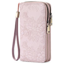 Women's Large Capacity Double Zip Wallet Clutch | PU Leather Floral Embossed Wristlet | Phone Holder with 24 Card Slots - Purple