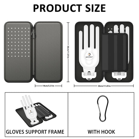 Premium Golf Glove Holder Case - Keeps Gloves Dry & Shaped, Carbon Fiber Look with Hook (Gloves Not Included)